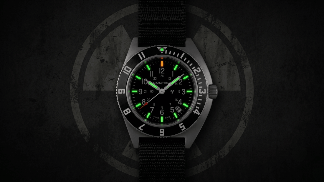 Marathon Tritium watch, field watch and pilot watch for men with gas tubes.