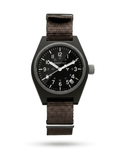 Front view of the Marathon 34mm Sage Green GPQ. Features a high-impact fibershell case and sterile dial. A rugged addition to military watch collections.