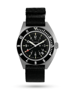 Front view of the Marathon 41mm SSNAV-D AUTO. The first Steel Navigator with an automatic movement. A definitive centerpiece for watch collections.