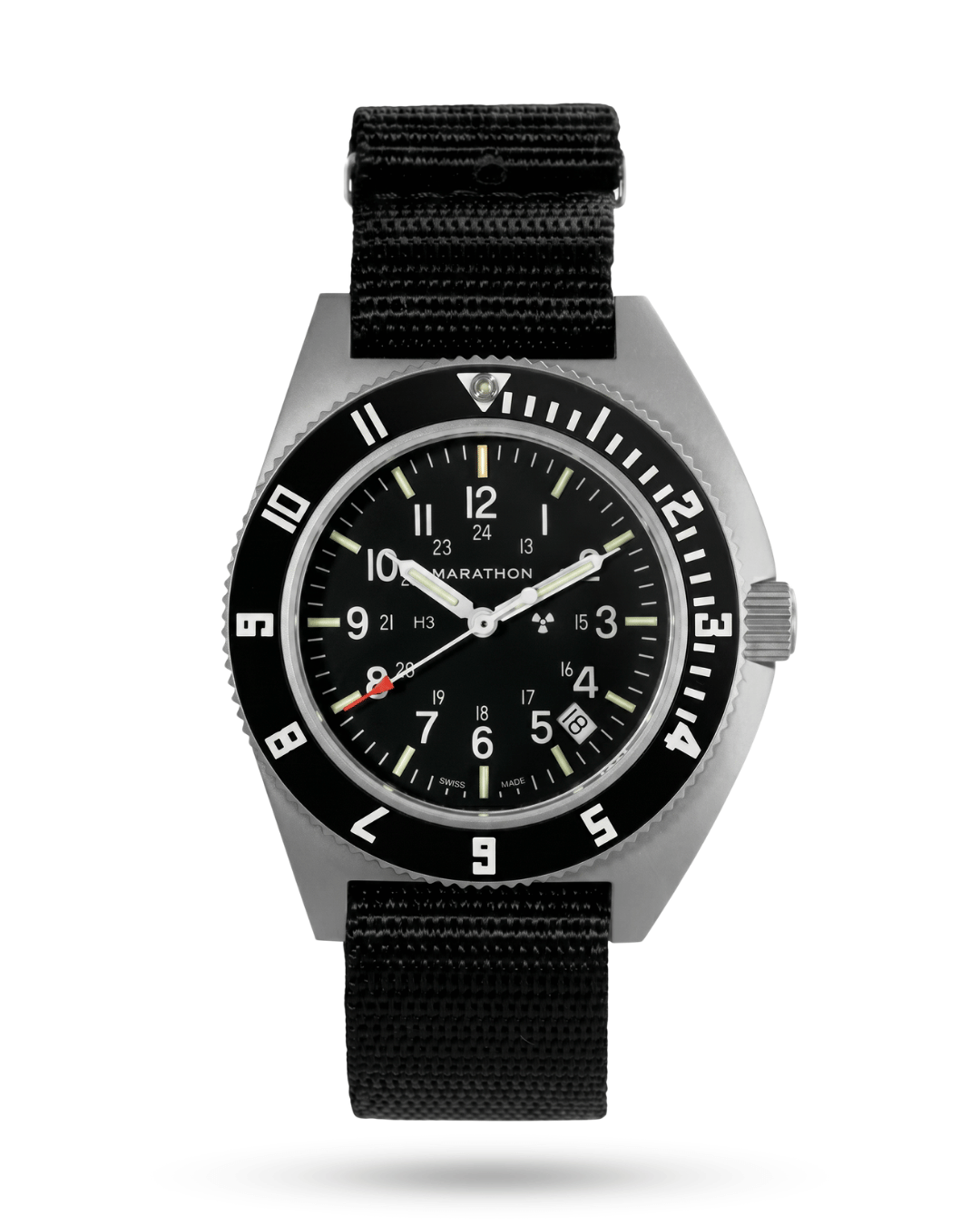 Front view of the Marathon 41mm SSNAV-D AUTO. The first Steel Navigator with an automatic movement. A definitive centerpiece for watch collections.