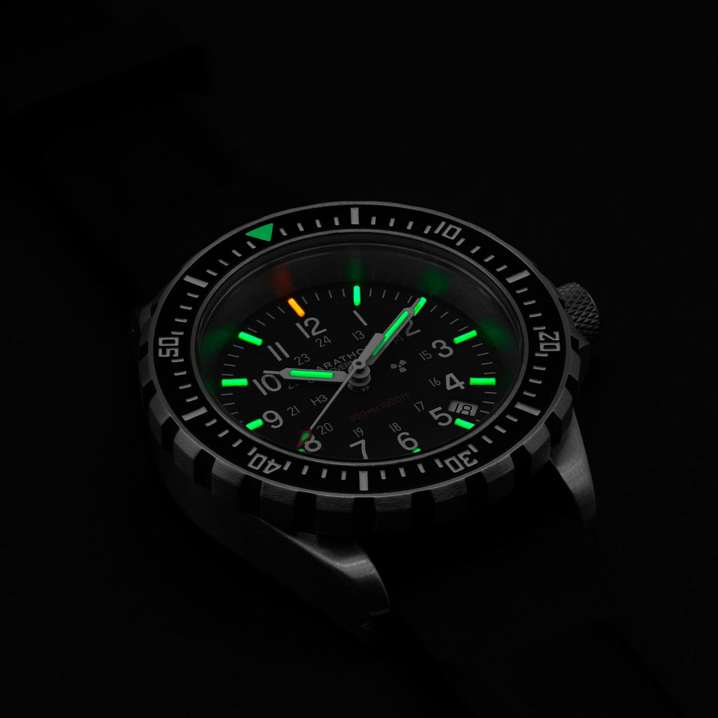 Marathon TSAR 41mm US Government Dial – tritium lume glowing in low light