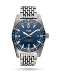 Alsta Nautoscaph IV blue dial dive watch with steel beads of rice bracelet. Premium watches for men nearby
