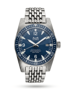 Alsta Nautoscaph IV blue dial dive watch with steel beads of rice bracelet. Premium watches for men nearby