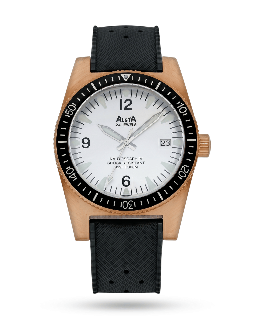 Alsta nautoscaph automatic bronze watch with premium white dial. Part of our watches collections.