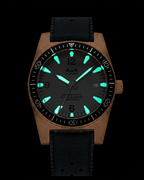 Alsta nautoscaph steel dive watch dial glowing in the dark. Premium watches collections.