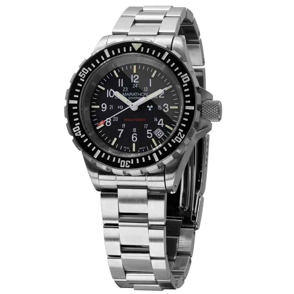 Marathon TSAR 41mm Large Diver’s Quartz with Stainless Steel Bracelet – US Government Dial Front View