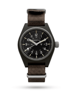 Marathon Watches 34mm Sage Green GPM with fibershell case. Self-winding mechanical movement and sterile dial. A staple for military watch collections.