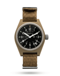 Marathon Desert Tan GPQ-D military watch. 34mm fibershell case for elite watch collections.